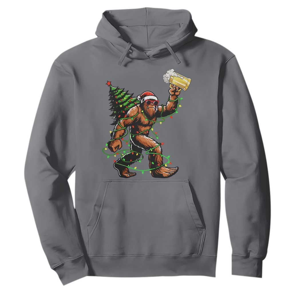 Santa Bigfoot Christmas Tree Hoodie Xmas Lights Funny Sasquatch Beer TS10 Charcoal Print Your Wear