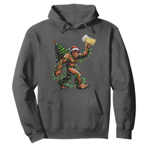 Santa Bigfoot Christmas Tree Hoodie Xmas Lights Funny Sasquatch Beer TS10 Dark Heather Print Your Wear