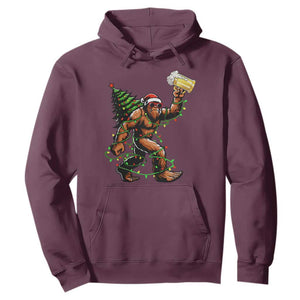 Santa Bigfoot Christmas Tree Hoodie Xmas Lights Funny Sasquatch Beer TS10 Maroon Print Your Wear