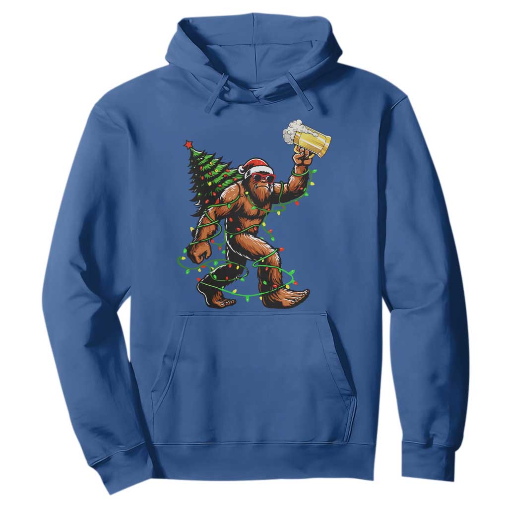 Santa Bigfoot Christmas Tree Hoodie Xmas Lights Funny Sasquatch Beer TS10 Royal Blue Print Your Wear