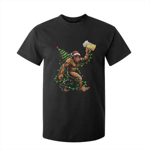 Santa Bigfoot Christmas Tree T Shirt For Kid Xmas Lights Funny Sasquatch Beer TS10 Black Print Your Wear