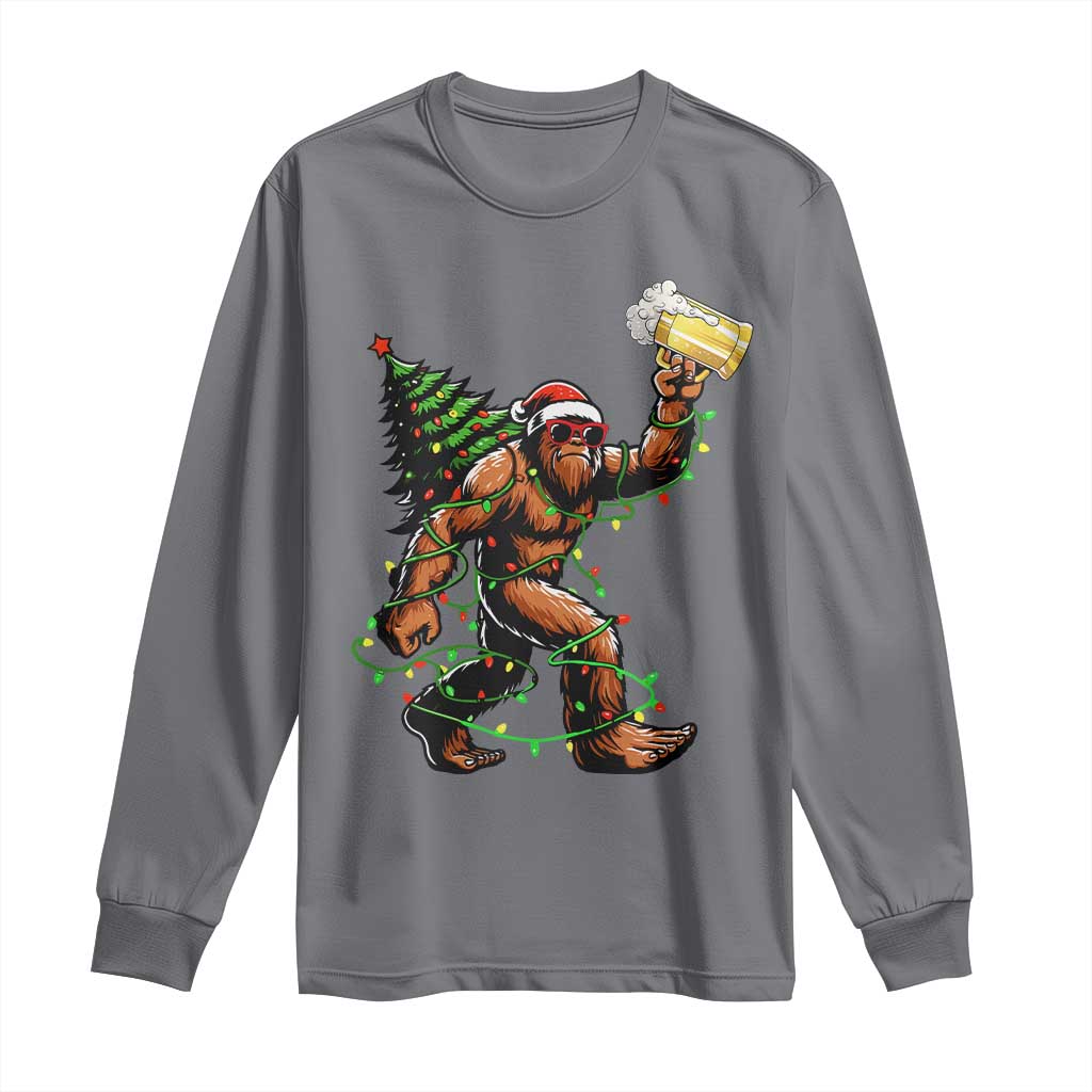 Santa Bigfoot Christmas Tree Long Sleeve Shirt Xmas Lights Funny Sasquatch Beer TS10 Charcoal Print Your Wear
