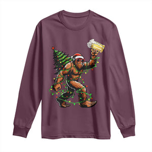 Santa Bigfoot Christmas Tree Long Sleeve Shirt Xmas Lights Funny Sasquatch Beer TS10 Maroon Print Your Wear