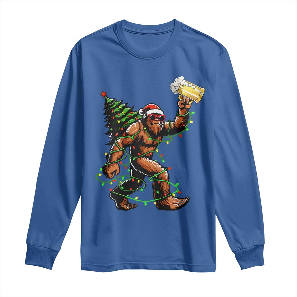 Santa Bigfoot Christmas Tree Long Sleeve Shirt Xmas Lights Funny Sasquatch Beer TS10 Royal Blue Print Your Wear