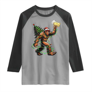 Santa Bigfoot Christmas Tree Raglan Shirt Xmas Lights Funny Sasquatch Beer TS10 Sport Gray Black Print Your Wear