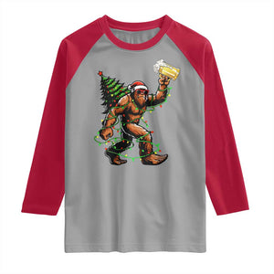 Santa Bigfoot Christmas Tree Raglan Shirt Xmas Lights Funny Sasquatch Beer TS10 Sport Gray Red Print Your Wear