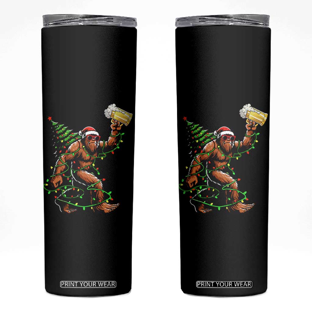 Santa Bigfoot Christmas Tree Skinny Tumbler Xmas Lights Funny Sasquatch Beer TS10 Black Print Your Wear