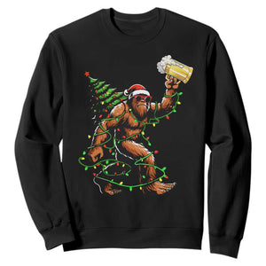 Santa Bigfoot Christmas Tree Sweatshirt Xmas Lights Funny Sasquatch Beer TS10 Black Print Your Wear