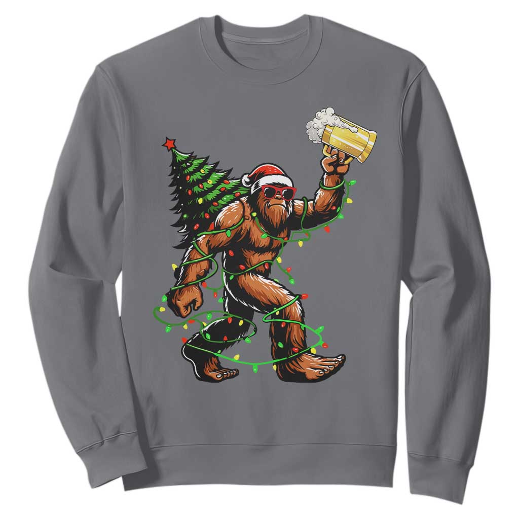 Santa Bigfoot Christmas Tree Sweatshirt Xmas Lights Funny Sasquatch Beer TS10 Charcoal Print Your Wear