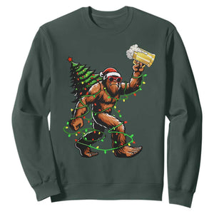 Santa Bigfoot Christmas Tree Sweatshirt Xmas Lights Funny Sasquatch Beer TS10 Dark Forest Green Print Your Wear