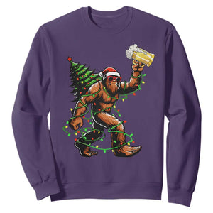 Santa Bigfoot Christmas Tree Sweatshirt Xmas Lights Funny Sasquatch Beer TS10 Purple Print Your Wear