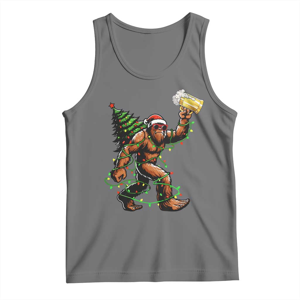 Santa Bigfoot Christmas Tree Tank Top Xmas Lights Funny Sasquatch Beer - Print Your Wear