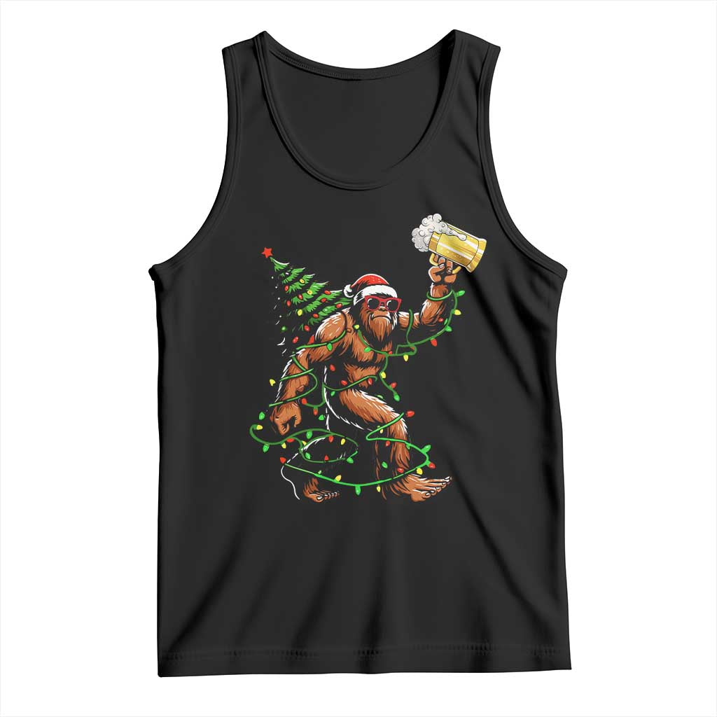 Santa Bigfoot Christmas Tree Tank Top Xmas Lights Funny Sasquatch Beer - Print Your Wear