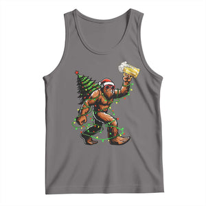 Santa Bigfoot Christmas Tree Tank Top Xmas Lights Funny Sasquatch Beer - Print Your Wear