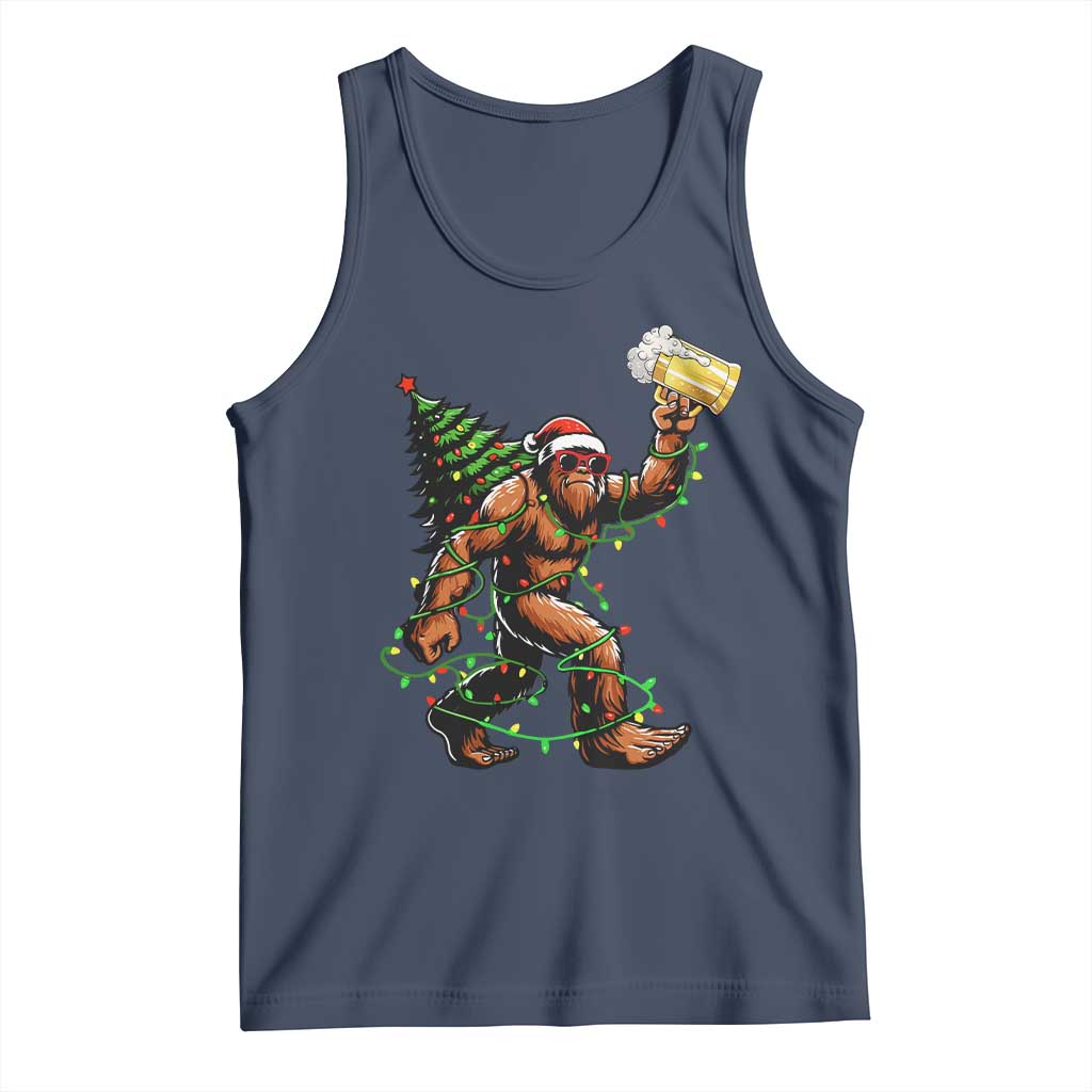 Santa Bigfoot Christmas Tree Tank Top Xmas Lights Funny Sasquatch Beer - Print Your Wear