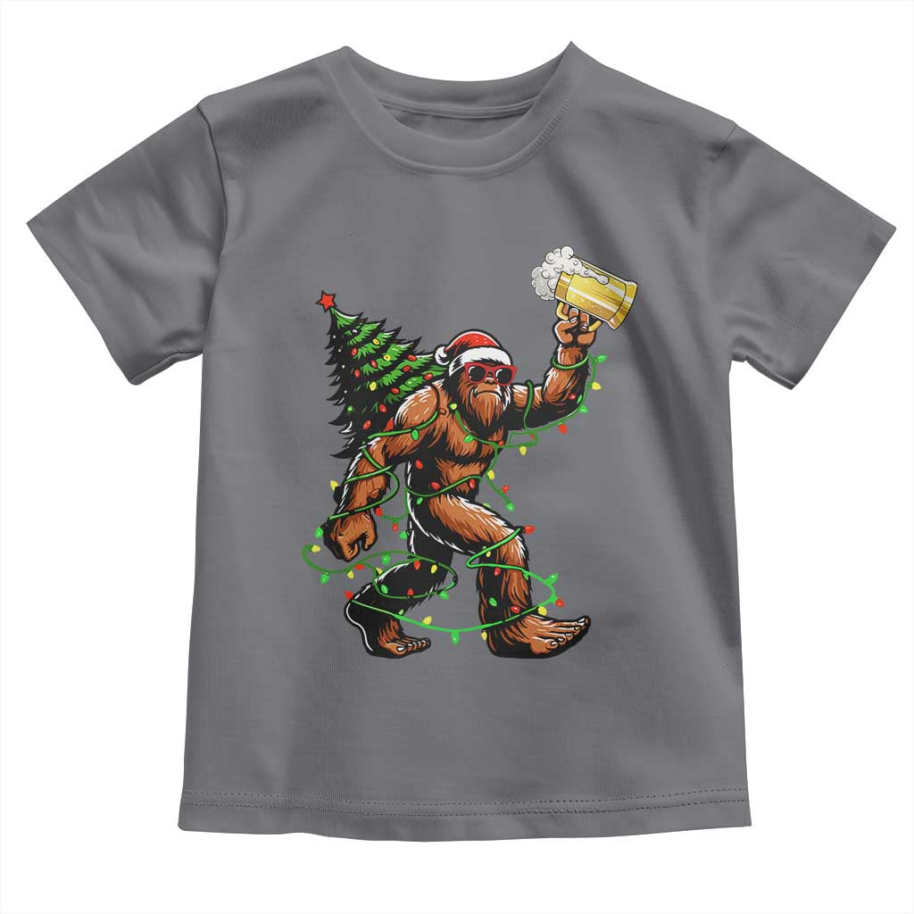 Santa Bigfoot Christmas Tree Toddler T Shirt Xmas Lights Funny Sasquatch Beer TS10 Charcoal Print Your Wear