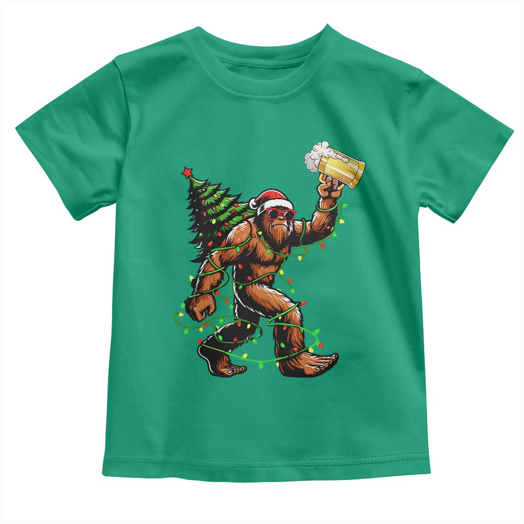 Santa Bigfoot Christmas Tree Toddler T Shirt Xmas Lights Funny Sasquatch Beer TS10 Irish Green Print Your Wear