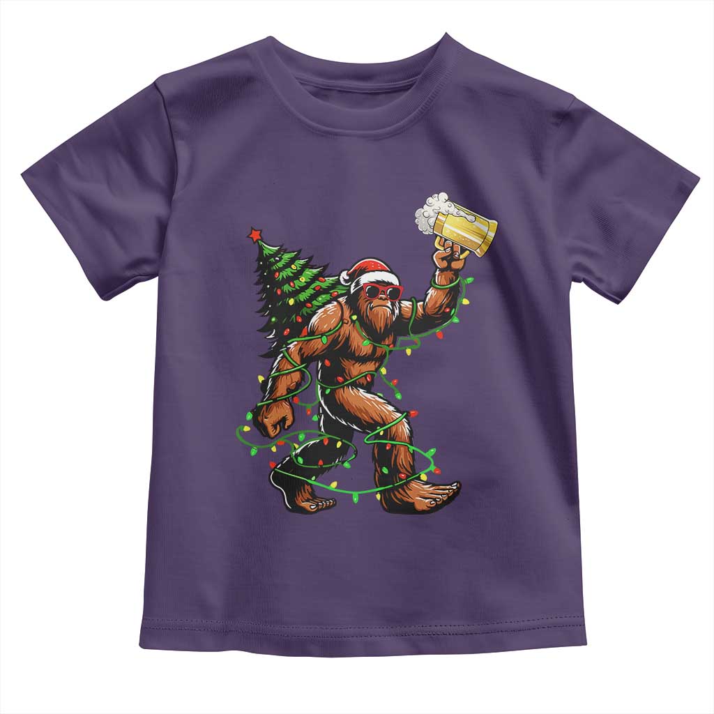Santa Bigfoot Christmas Tree Toddler T Shirt Xmas Lights Funny Sasquatch Beer TS10 Purple Print Your Wear