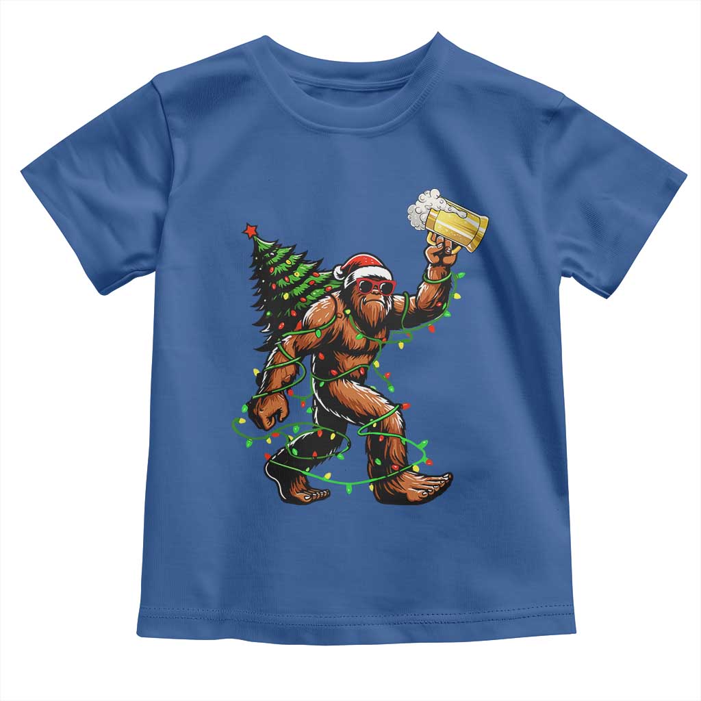 Santa Bigfoot Christmas Tree Toddler T Shirt Xmas Lights Funny Sasquatch Beer TS10 Royal Blue Print Your Wear