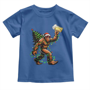 Santa Bigfoot Christmas Tree Toddler T Shirt Xmas Lights Funny Sasquatch Beer TS10 Royal Blue Print Your Wear