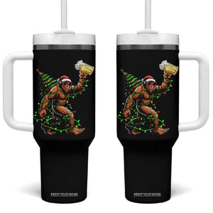 Santa Bigfoot Christmas Tree Tumbler With Handle Xmas Lights Funny Sasquatch Beer TS10 One Size: 40 oz Black Print Your Wear