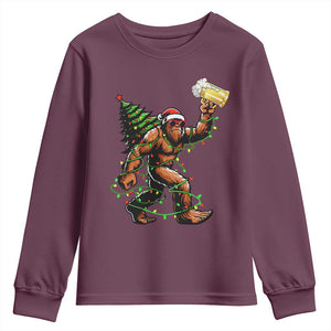 Santa Bigfoot Christmas Tree Youth Sweatshirt Xmas Lights Funny Sasquatch Beer TS10 Maroon Print Your Wear