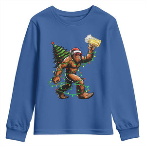Santa Bigfoot Christmas Tree Youth Sweatshirt Xmas Lights Funny Sasquatch Beer TS10 Royal Blue Print Your Wear