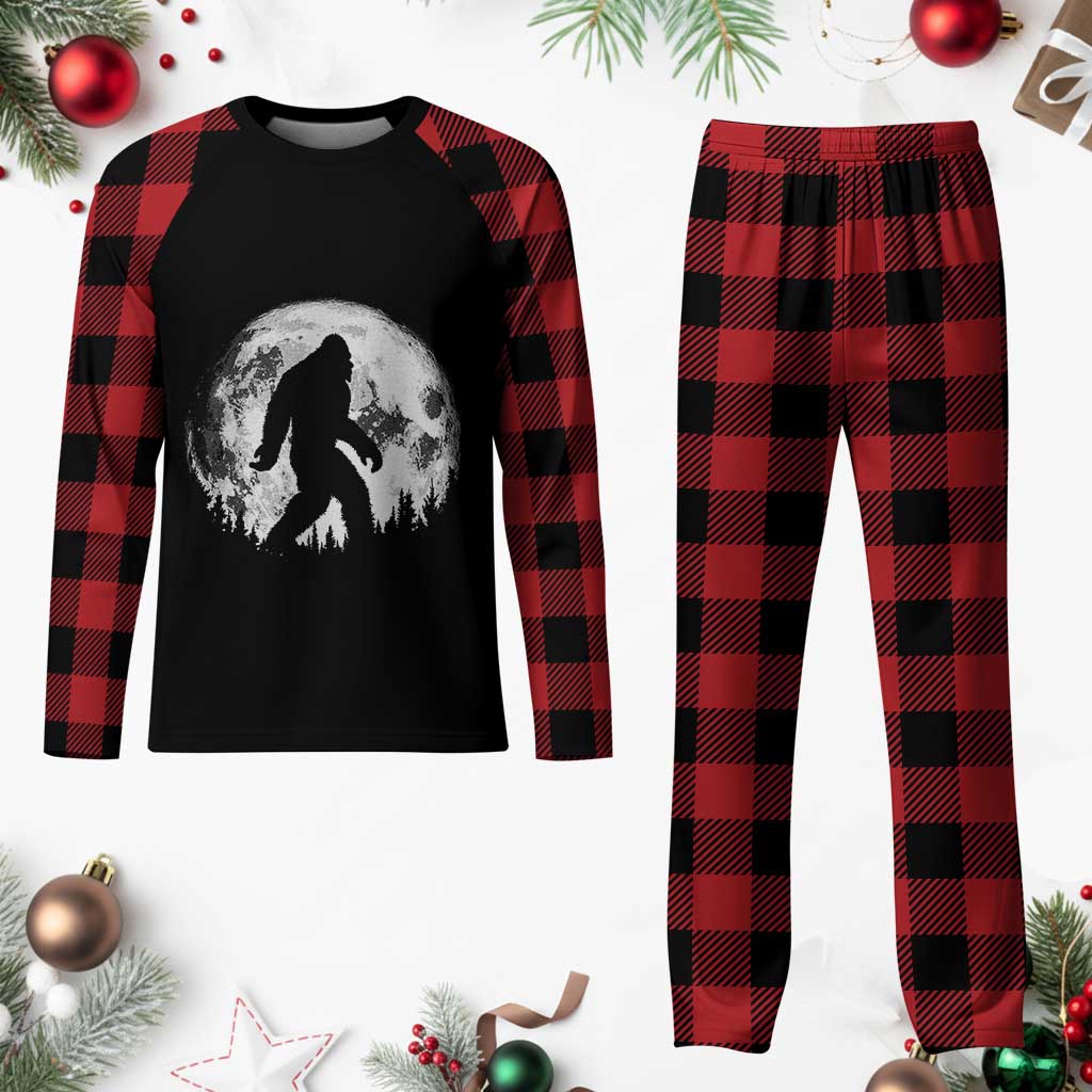 Bigfoot Night Stroll Plaid Pajama Set Cool Full Moon & Trees Sasquatch - Print Your Wear
