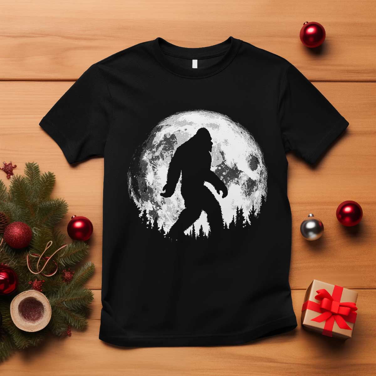 Bigfoot Night Stroll T Shirt - Full Moon Trees Sasquatch Cryptid Nature Tee TS10 Black Print Your Wear