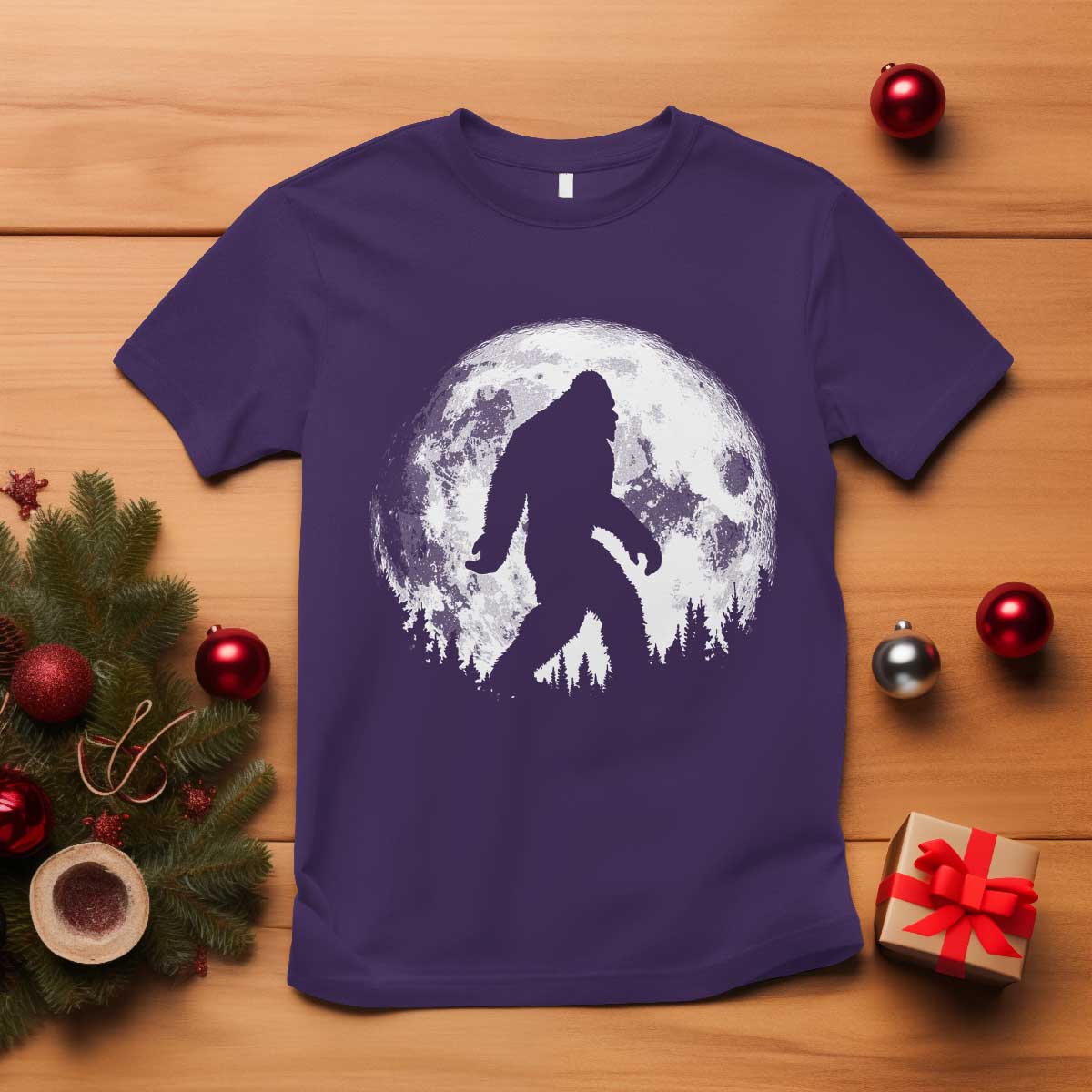 Bigfoot Night Stroll T Shirt - Full Moon Trees Sasquatch Cryptid Nature Tee TS10 Purple Print Your Wear