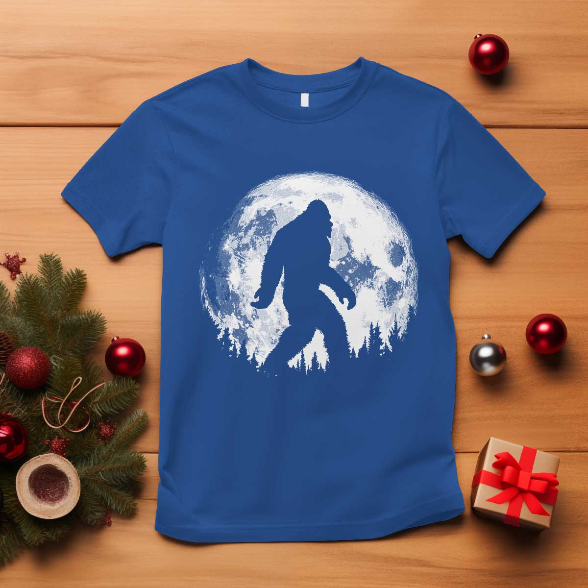 Bigfoot Night Stroll T Shirt - Full Moon Trees Sasquatch Cryptid Nature Tee TS10 Royal Blue Print Your Wear