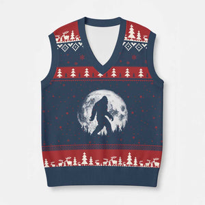 Bigfoot Night Stroll V-Neck Knit Sweater Vest Cool Full Moon & Trees Sasquatch TS10 Navy Red Print Your Wear