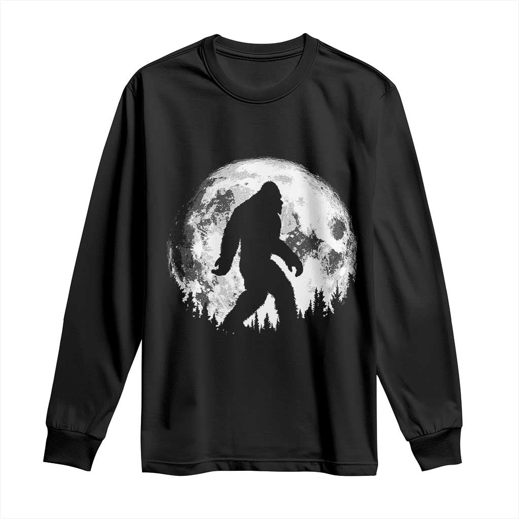 Bigfoot Night Stroll Long Sleeve Shirt Cool Full Moon & Trees Sasquatch TS10 Black Print Your Wear