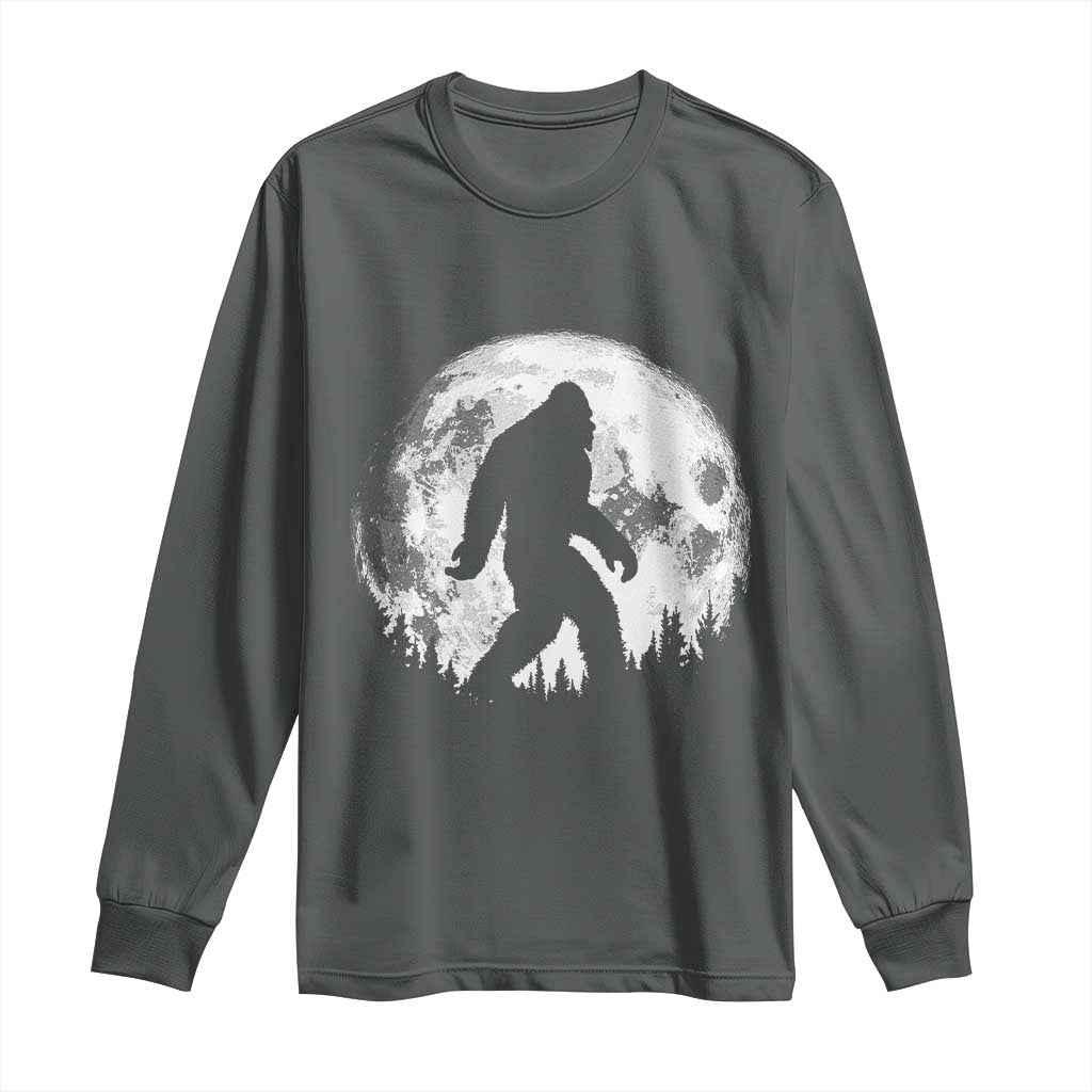 Bigfoot Night Stroll Long Sleeve Shirt Cool Full Moon & Trees Sasquatch TS10 Dark Heather Print Your Wear