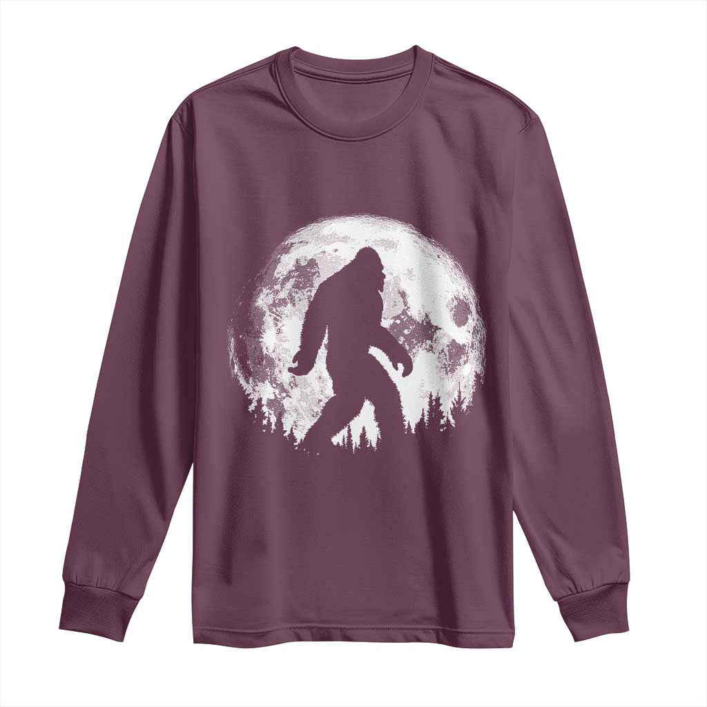 Bigfoot Night Stroll Long Sleeve Shirt Cool Full Moon & Trees Sasquatch TS10 Maroon Print Your Wear