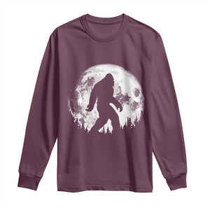 Bigfoot Night Stroll Long Sleeve Shirt Cool Full Moon & Trees Sasquatch TS10 Maroon Print Your Wear