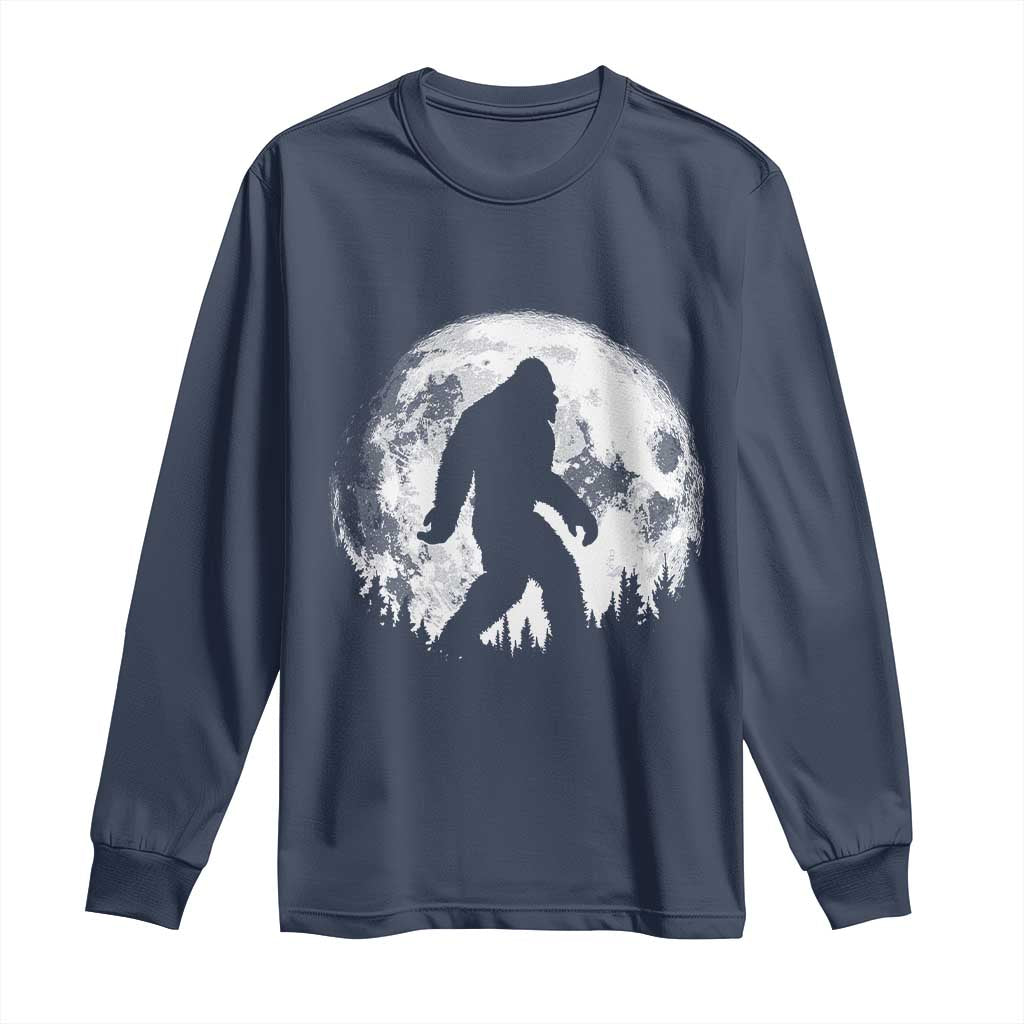 Bigfoot Night Stroll Long Sleeve Shirt Cool Full Moon & Trees Sasquatch TS10 Navy Print Your Wear