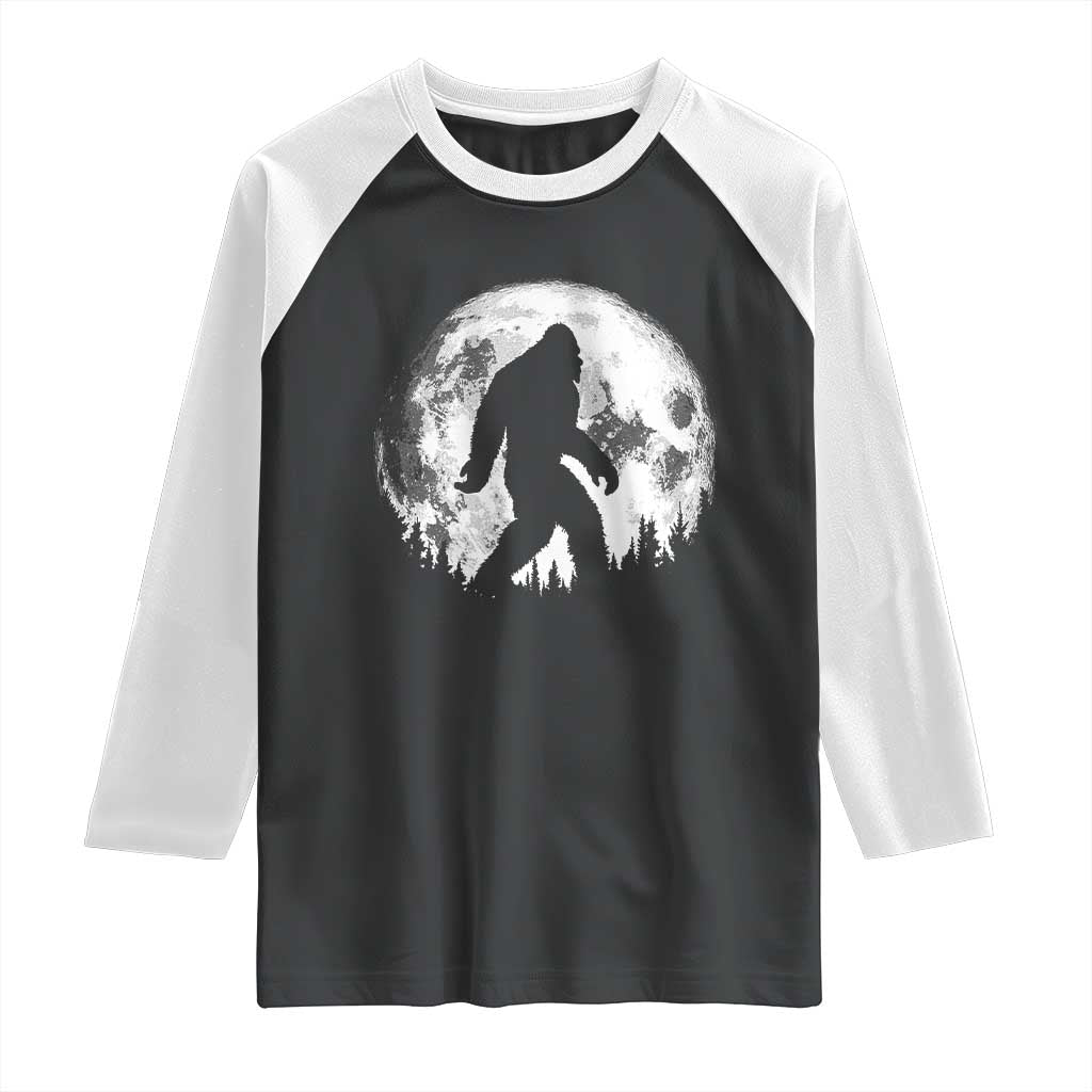 Bigfoot Night Stroll Raglan Shirt Cool Full Moon & Trees Sasquatch TS10 Black White Print Your Wear