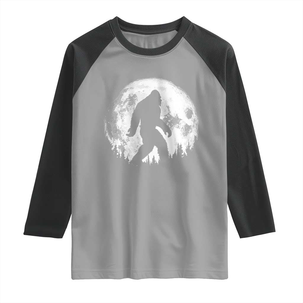 Bigfoot Night Stroll Raglan Shirt Cool Full Moon & Trees Sasquatch TS10 Sport Gray Black Print Your Wear