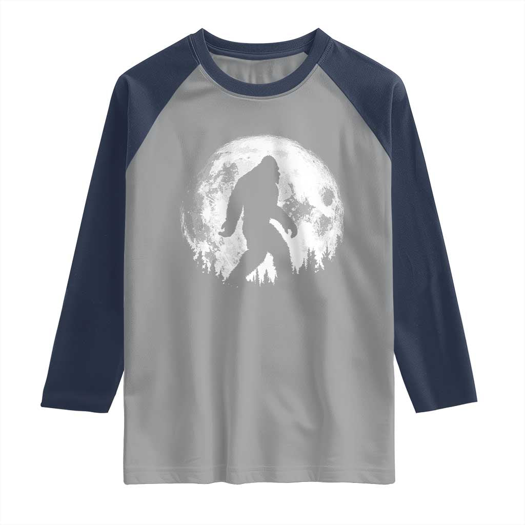 Bigfoot Night Stroll Raglan Shirt Cool Full Moon & Trees Sasquatch TS10 Sport Gray Navy Print Your Wear