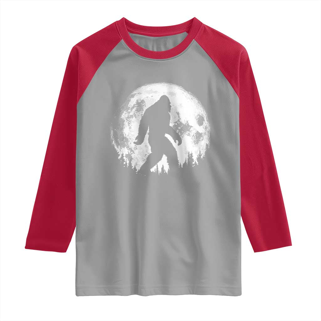Bigfoot Night Stroll Raglan Shirt Cool Full Moon & Trees Sasquatch TS10 Sport Gray Red Print Your Wear