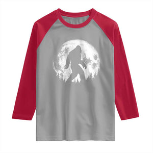 Bigfoot Night Stroll Raglan Shirt Cool Full Moon & Trees Sasquatch TS10 Sport Gray Red Print Your Wear