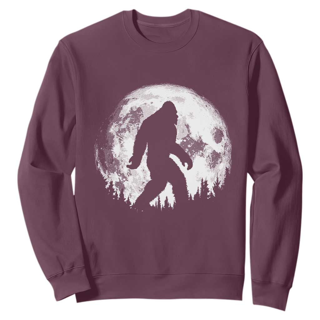 Bigfoot Night Stroll Sweatshirt Cool Full Moon & Trees Sasquatch TS10 Maroon Print Your Wear