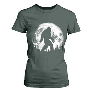 Bigfoot Night Stroll T Shirt For Women Cool Full Moon & Trees Sasquatch TS10 Dark Forest Green Print Your Wear