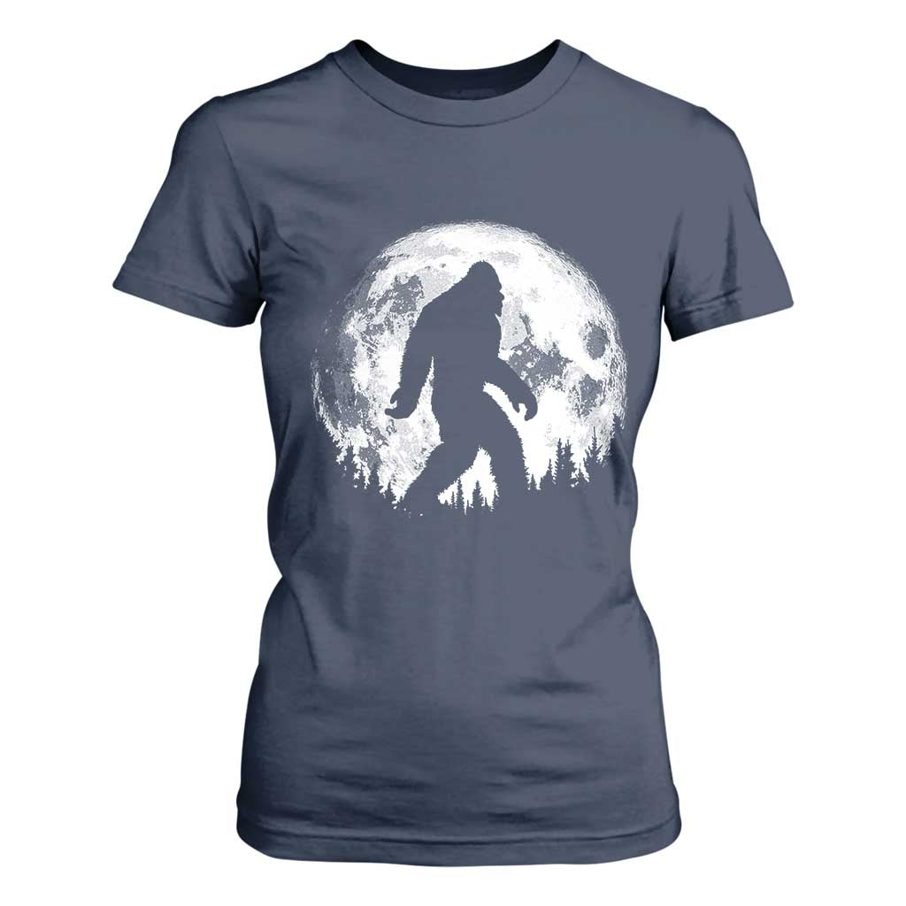 Bigfoot Night Stroll T Shirt For Women Cool Full Moon & Trees Sasquatch - Print Your Wear