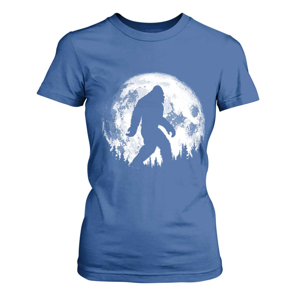 Bigfoot Night Stroll T Shirt For Women Cool Full Moon & Trees Sasquatch TS10 Royal Blue Print Your Wear