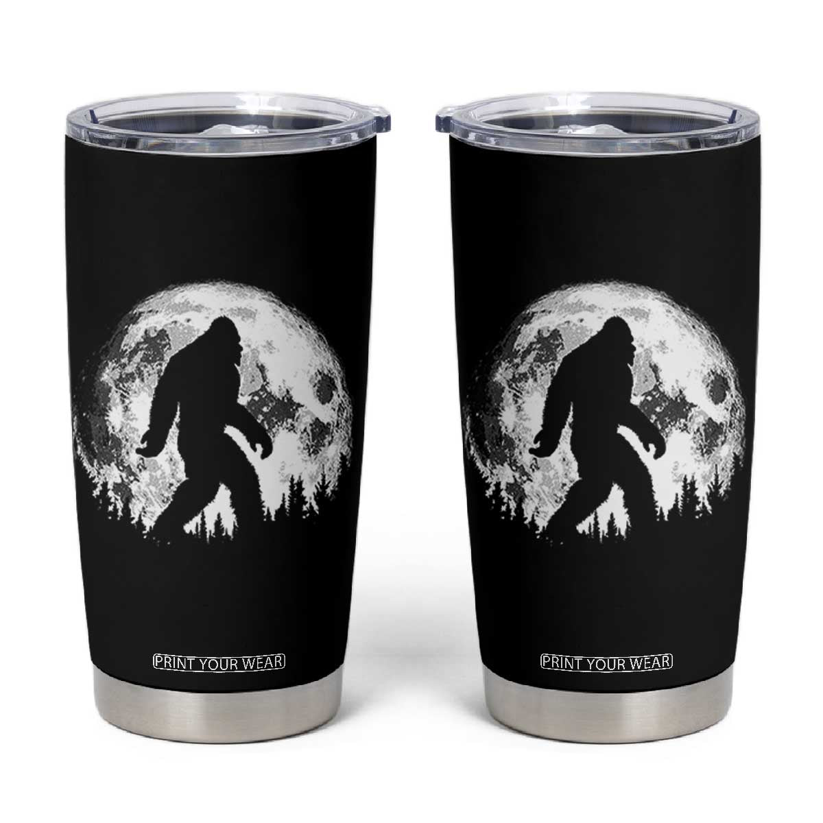 Bigfoot Night Stroll Tumbler Cup Cool Full Moon & Trees Sasquatch TS10 Black Print Your Wear