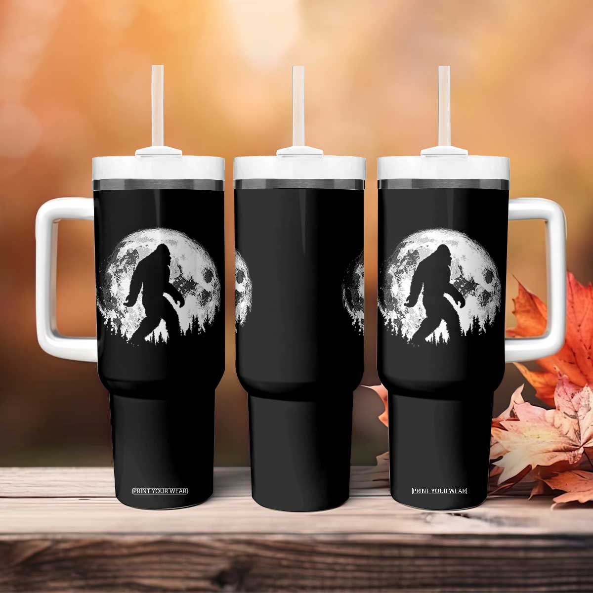 Bigfoot Night Stroll Tumbler With Handle Cool Full Moon & Trees Sasquatch TS10 Print Your Wear