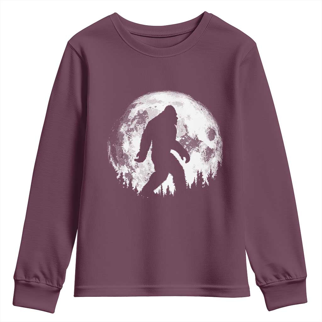 Bigfoot Night Stroll Youth Sweatshirt Cool Full Moon & Trees Sasquatch TS10 Maroon Print Your Wear