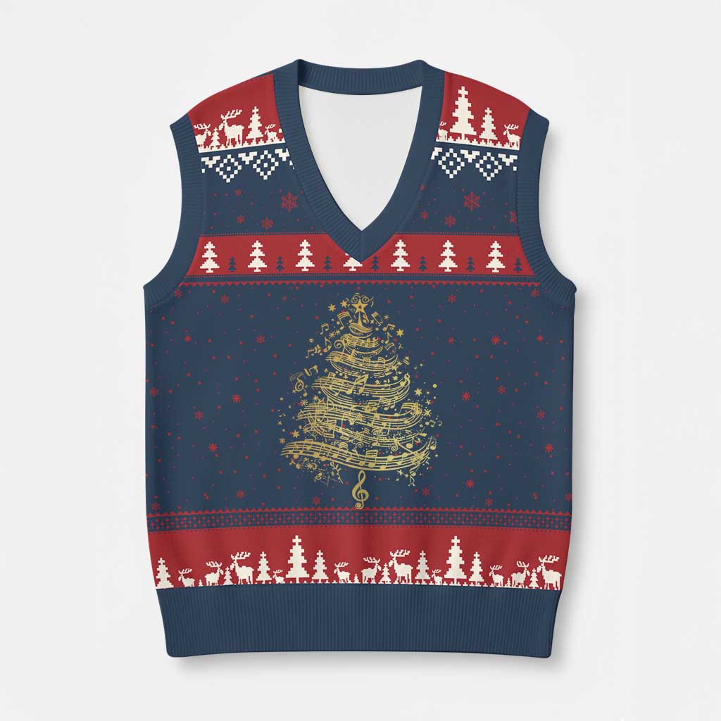 Music Xmas Tree V-Neck Knit Sweater Vest Musician Music Lover Gift TS10 Navy Red Print Your Wear
